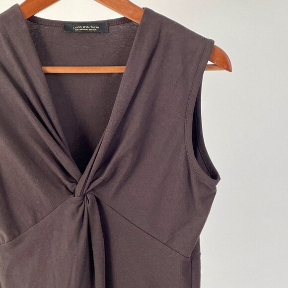 Luca D'Altieri Chocolate Brown Lightweight Sleeveless V Neck Tank Top, Size S - Picture 3 of 8